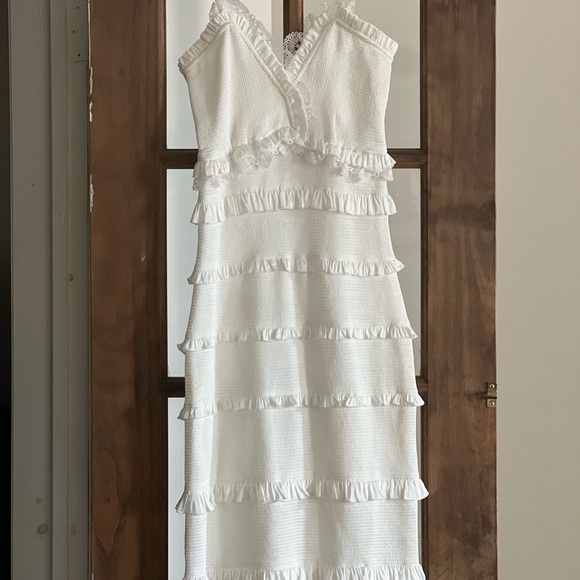 V. Chapman Narcisse Smocked Ruffle Trim Midi Dress - Picture 4 of 6